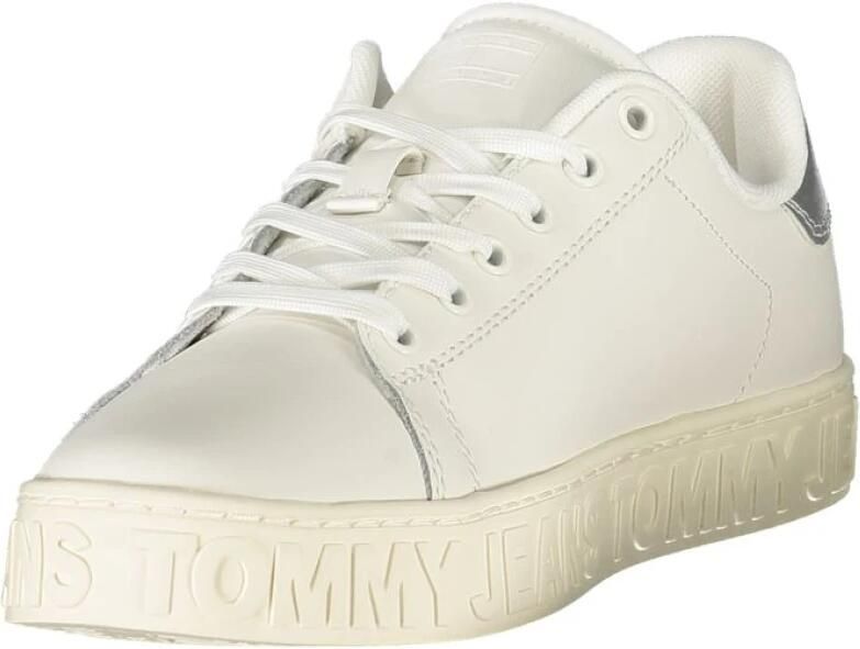 Tommy Hilfiger Witte Leren Dames Sneaker Zilver