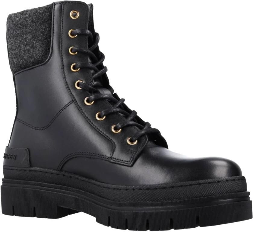 TOMMY HILFIGER Zwarte Veterboots Feminini Felt Lace Up Bootie
