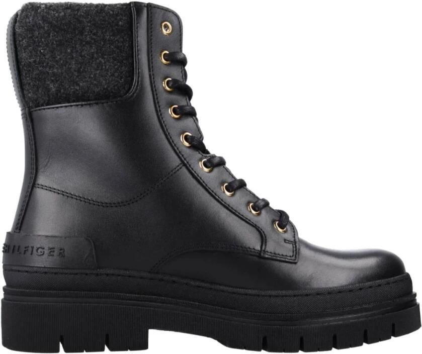 Tommy Hilfiger Feminini Felt Lace Up Bootie Boots Dames Zwart