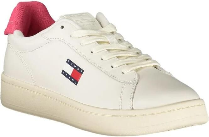 Tommy Hilfiger Witte Leren Dames Sneaker Fuchsia