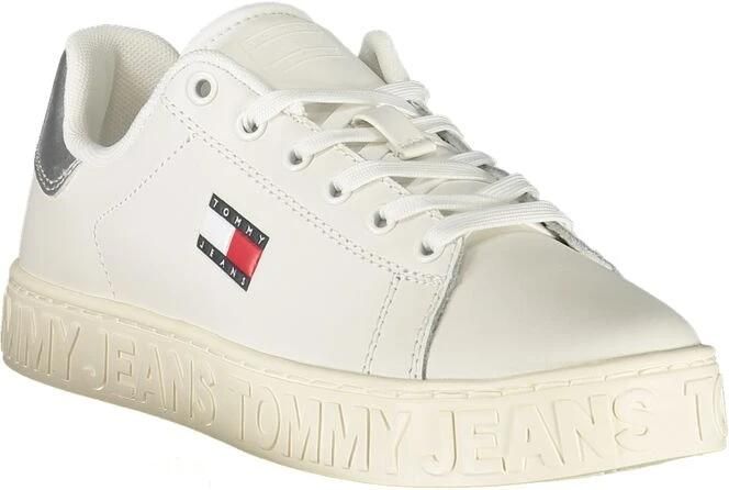 Tommy Hilfiger Witte Leren Dames Sneaker Zilver