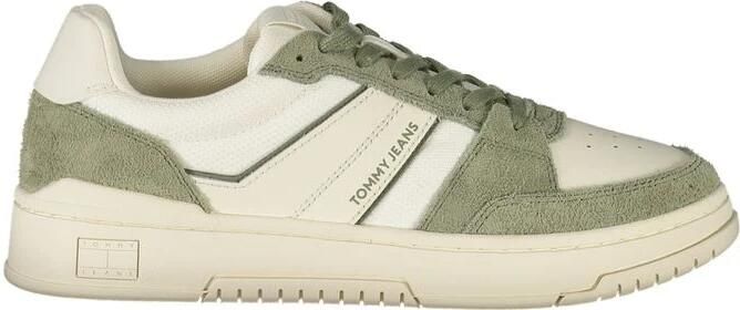 Tommy Hilfiger Witte Leren Heren Sneaker Groene Accenten