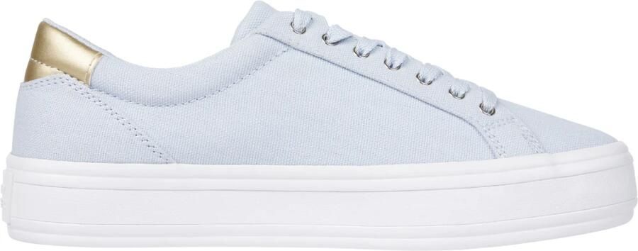 Tommy Hilfiger Plateausneakers ESSENTIAL VULC CANVAS SNEAKER Contrastafwerking in metalliclook vrijetijdsschoen lage schoen veterschoen