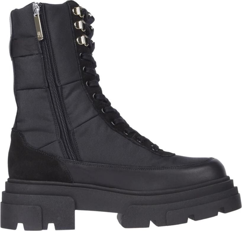 Tommy Hilfiger Zwarte veter-biker enkellaarsjes van leer - Foto 2