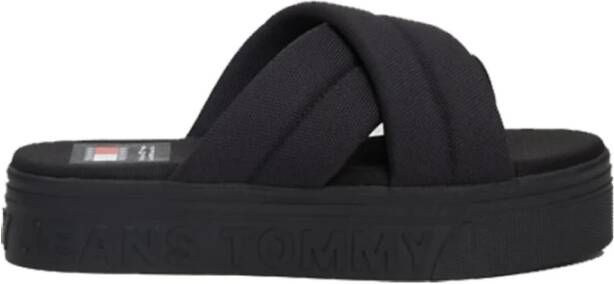 Tommy Hilfiger Urban Flatform Sandalen met Opvallende Lettering Black Dames