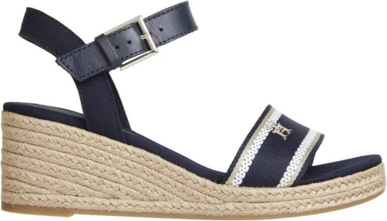 Tommy Hilfiger Sleehaksandaaltjes MONO WEBBING HIGH WEDGE SANDAL zomerschoen sandaal riemchensandalette met contrast-logo-opdruk