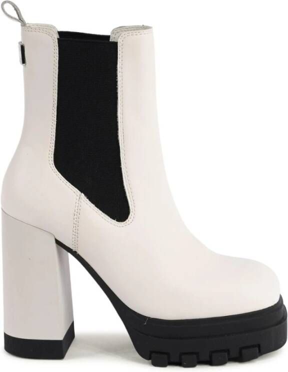 Tommy Hilfiger Witte Leren Chelsea Laarzen Blokhak