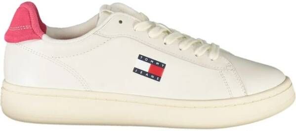 Tommy Hilfiger Witte Leren Dames Sneaker Fuchsia