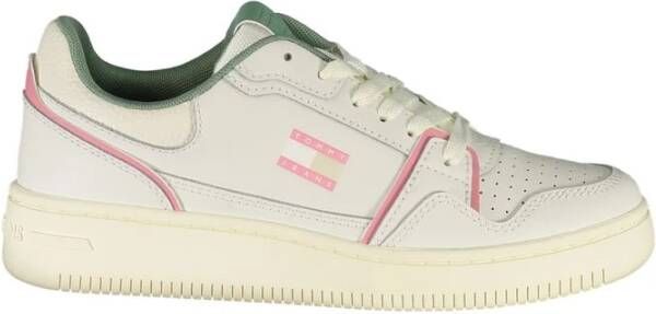 Tommy Hilfiger Witte Leren Dames Sneaker Groen Roze