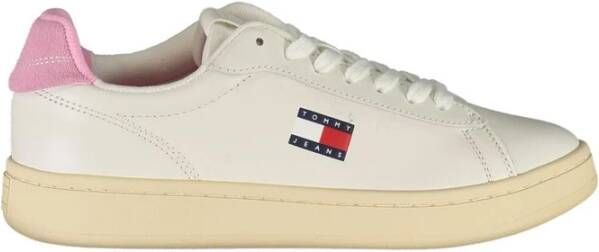 Tommy Hilfiger Witte Leren Dames Sneaker Roze Accenten