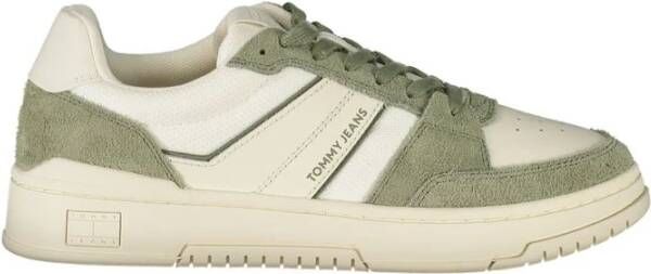 Tommy Hilfiger Witte Leren Heren Sneaker Groene Accenten