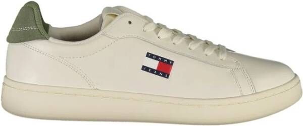 Tommy Hilfiger Witte Leren Heren Sneaker Groene Details