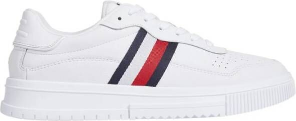 Tommy Hilfiger Sportieve witte vetersneakers met contrastdetails White Heren