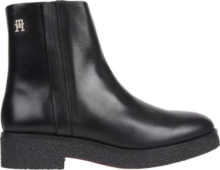 Tommy Hilfiger Zwarte Crepe Enkellaarsjes Black Dames