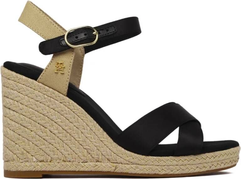 Tommy Hilfiger Zwarte Espadrille Sandalen met Satijnen Banden