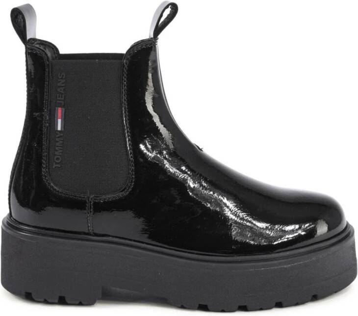 Tommy Hilfiger Zwarte Lakleren Chelsea Boots