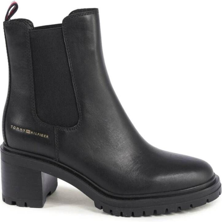 Tommy Hilfiger Zwarte Leren Blokhaklaarzen