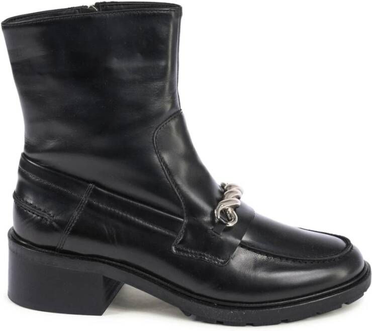 Tommy Hilfiger Zwarte Leren ChainDetail Enkellaarzen