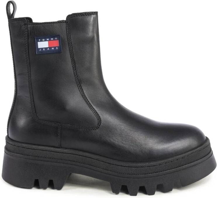 Tommy Hilfiger Zwarte Leren Laarzen Gemaakt in Portugal