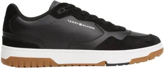 Tommy Hilfiger Zwarte leren sneakers Ronde neus