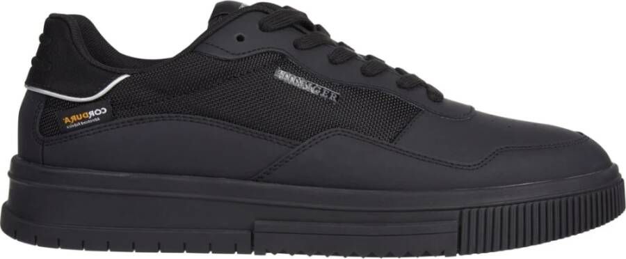 Tommy Hilfiger Zwarte Leren Sport Sneakers Black Heren