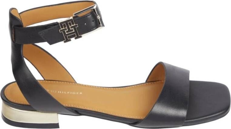 Tommy Hilfiger Zwarte platte sandalen voor vrouwen Black Dames