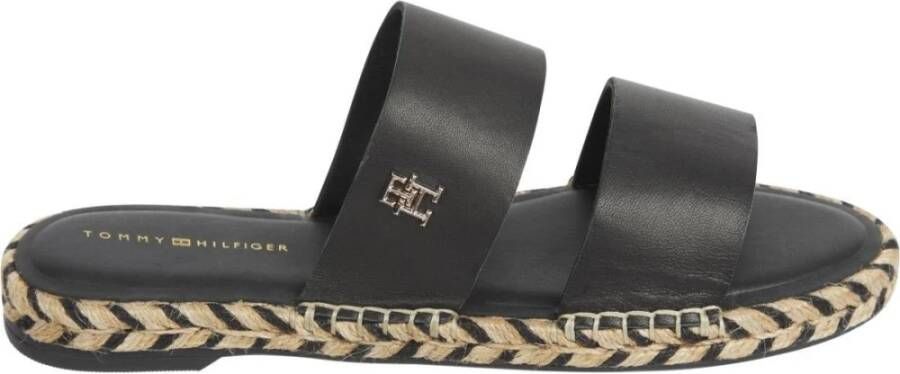Tommy Hilfiger Zwarte platte sandalen voor vrouwen Black Dames