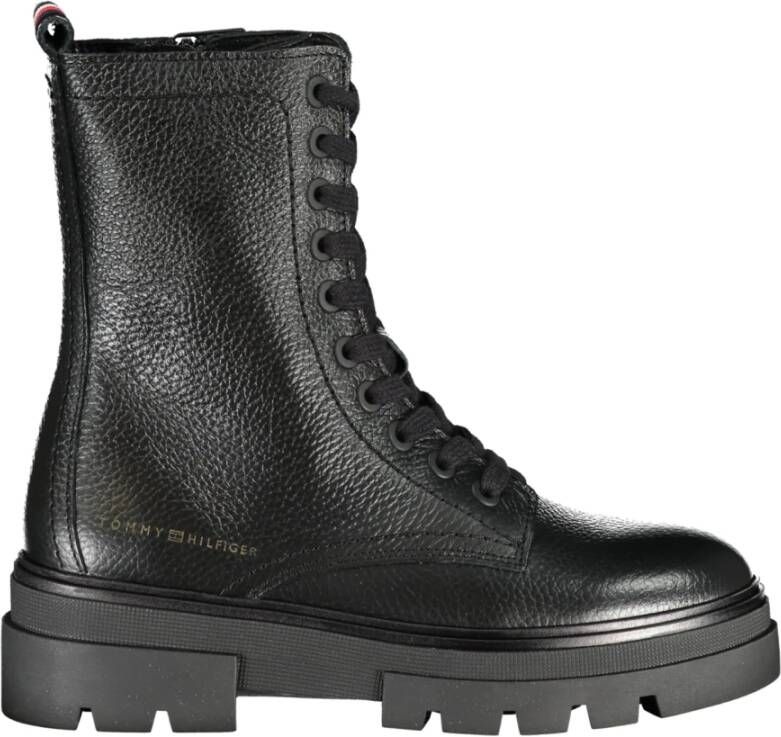 Tommy Hilfiger Zwarte veterlaars met zijrits Black Dames