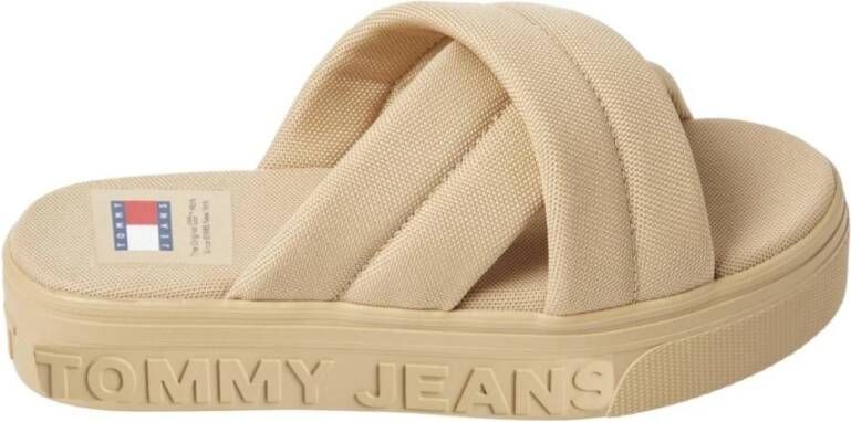 Tommy Jeans Beige Platte Sandaal Lettering Flatform Beige Dames
