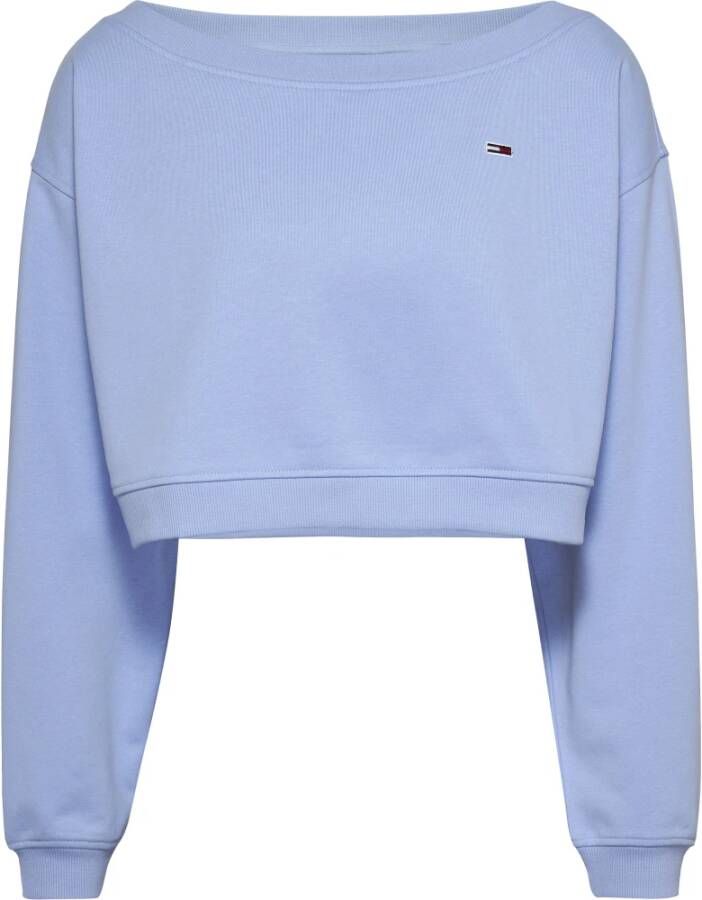 Tommy Jeans Blauwe Crop Sweater Boothals Ballonmouwen