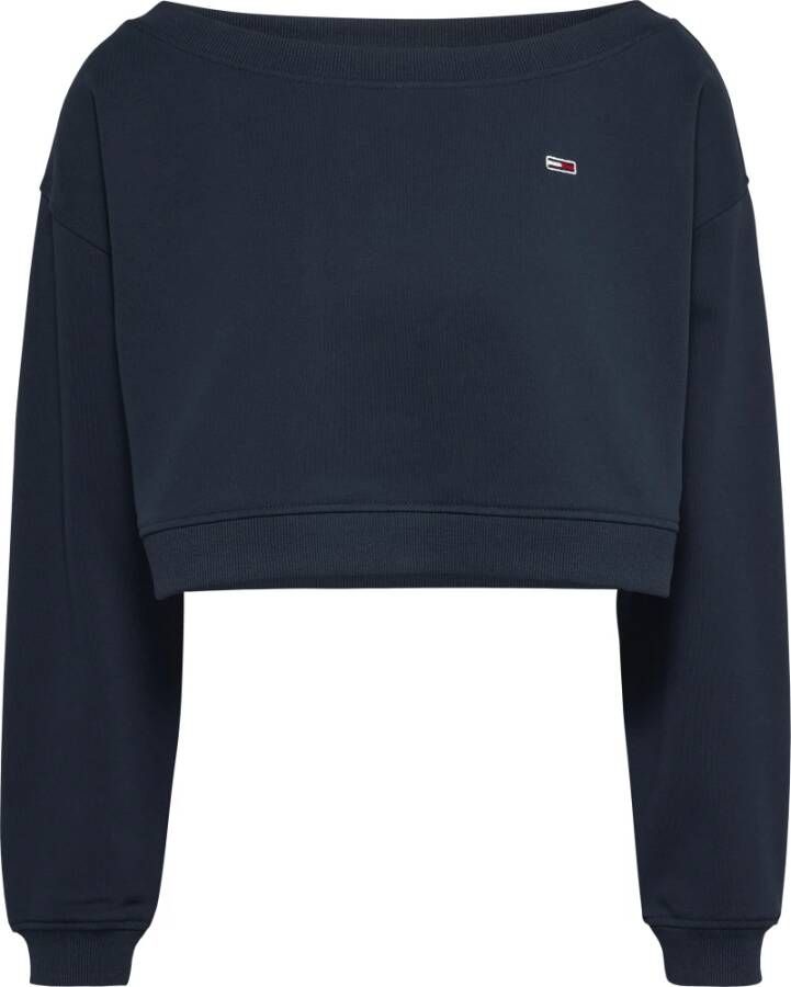 Tommy Jeans Blauwe Crop Sweater Boothals Ballonmouwen