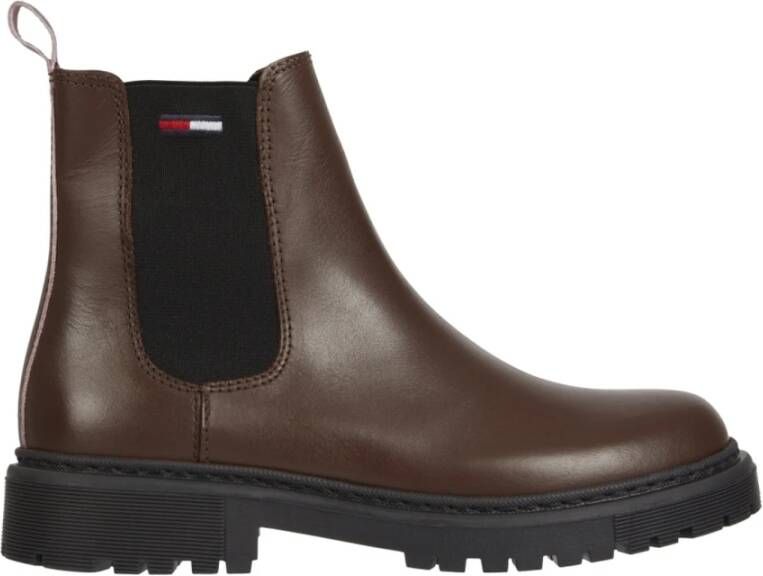 Tommy Jeans Bruine Leren Chelsea Booties Brown Dames