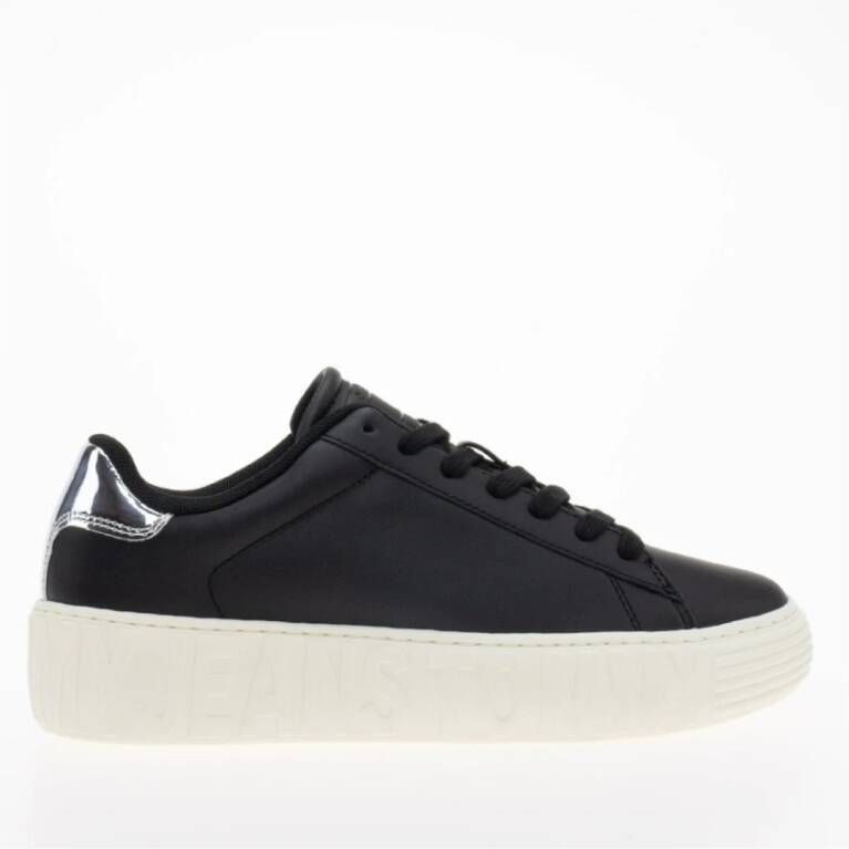 Tommy Jeans Leren Plateau Sneakers Zwart Black Heren