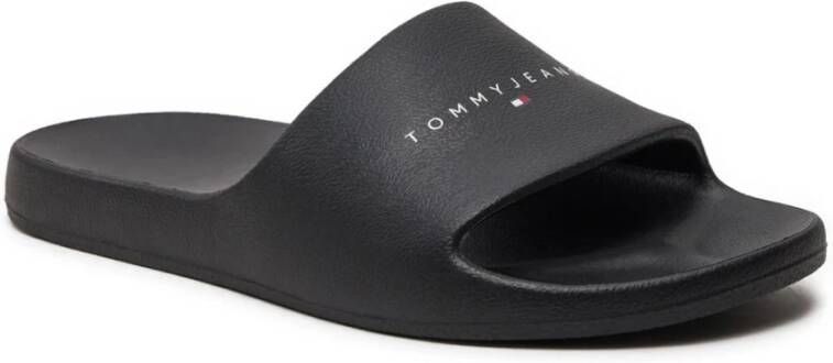 Tommy Jeans Logo Slides Zwarte Platte Schoenen Black Heren