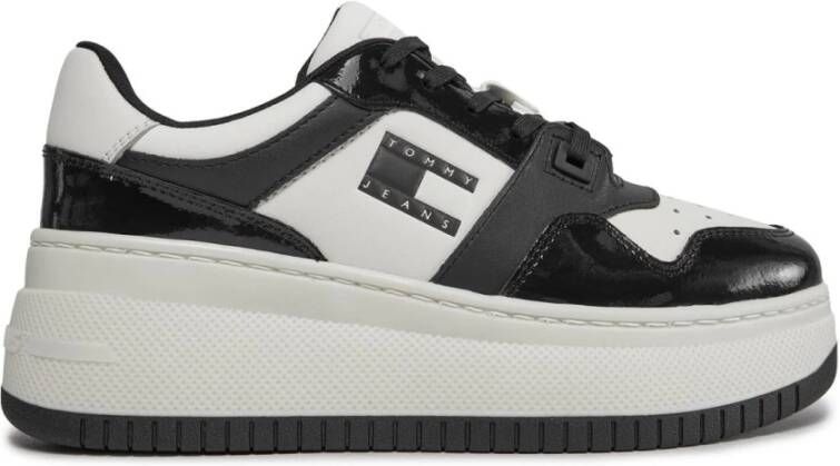 Tommy Jeans Platform Leren Sneakers Wit Black Heren