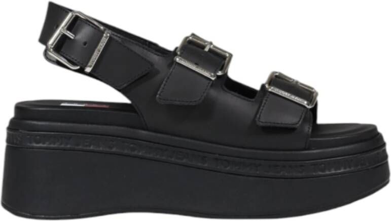 Tommy Jeans Stijlvolle leren sleehak sandalen