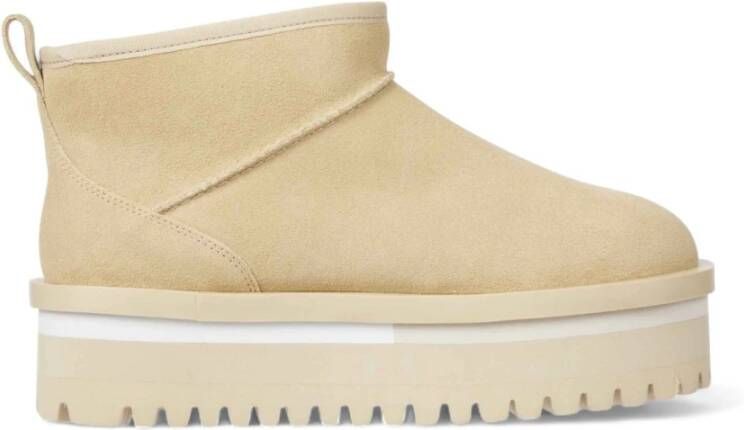 Tommy Jeans Beige Flatform Enkellaarzen voor Vrouwen Beige Dames