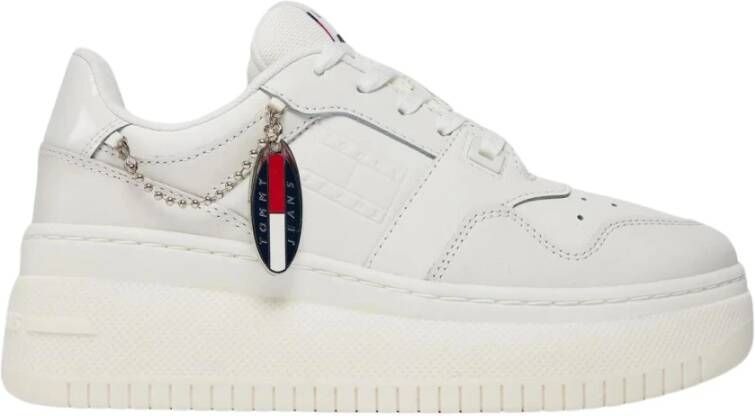 Tommy Jeans Witte Leren Platform Sneakers met Veters White Dames