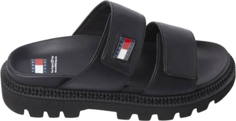 Tommy Jeans Zwarte platte sandalen voor vrouwen Black Dames