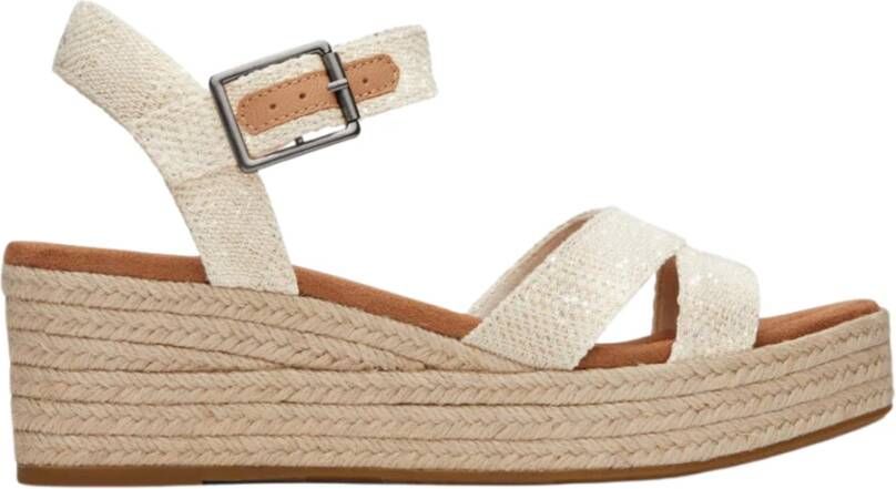 TOMS Audrey naturel | linnen sleehak sandalen Beige Textiel Sandalen met hak Dames