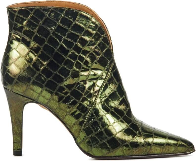Toral Enkellaarsjes Dames Laarzen Damesschoenen Leer Crocoprint 12601 Groen