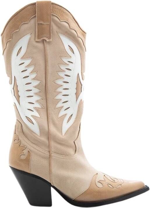 Toral Witte leren en beige suède cowboylaars Beige Dames