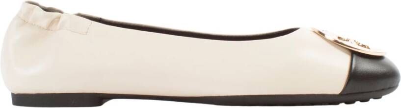 TORY BURCH Crèmekleurige Claire Leren Ballerina met Zwarte Contrastneus Beige Dames