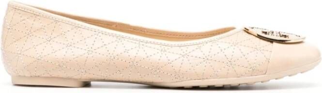 TORY BURCH Gelaagde Beige Platte Schoenen met Double T Metalen Hardware Beige Dames