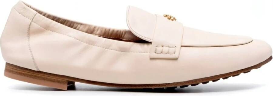 TORY BURCH Roomkleurige Suède Loafers Gouden Logo Beige Dames