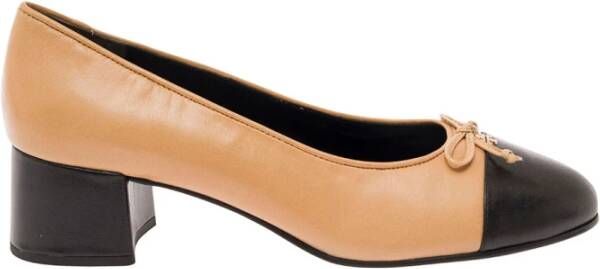 TORY BURCH Strik Detail Leren Pumps met Hak Brown Dames