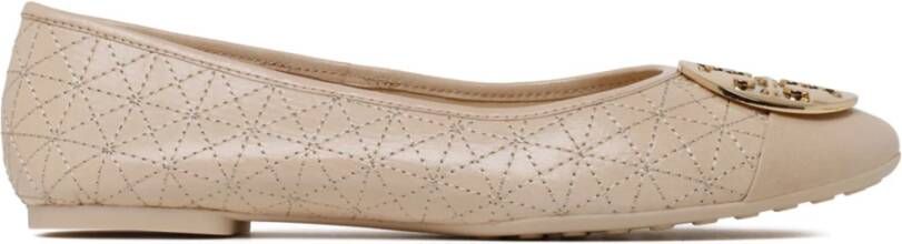 TORY BURCH Gelaagde Beige Platte Schoenen met Double T Metalen Hardware Beige Dames