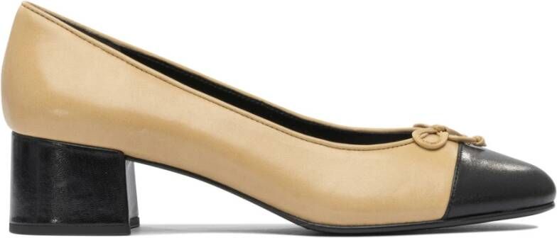 TORY BURCH Strik Detail Leren Pumps met Hak Brown Dames
