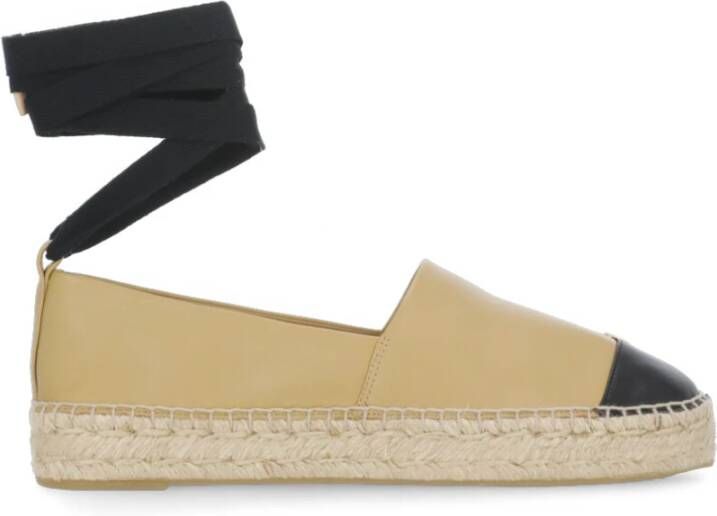Tory Burch Beige leren espadrilles met metalen logo