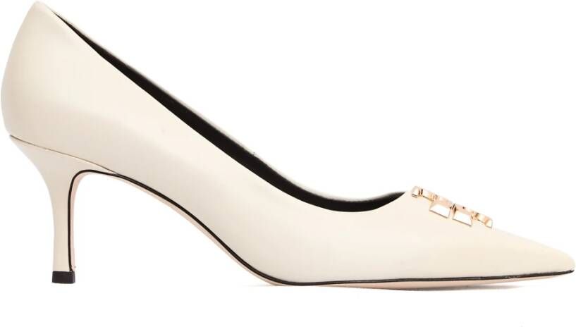 Tory Burch Beige Leren Pump met Gouden Gesp Hak